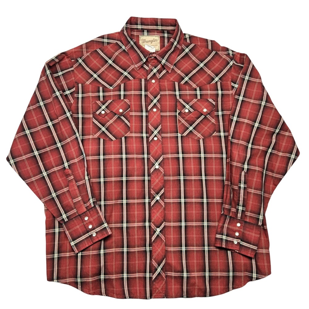Wrangler Shirt Mens 2XL Red Plaid Western Pearl‎ Snap Long Sleeve Cowboy WM927RD